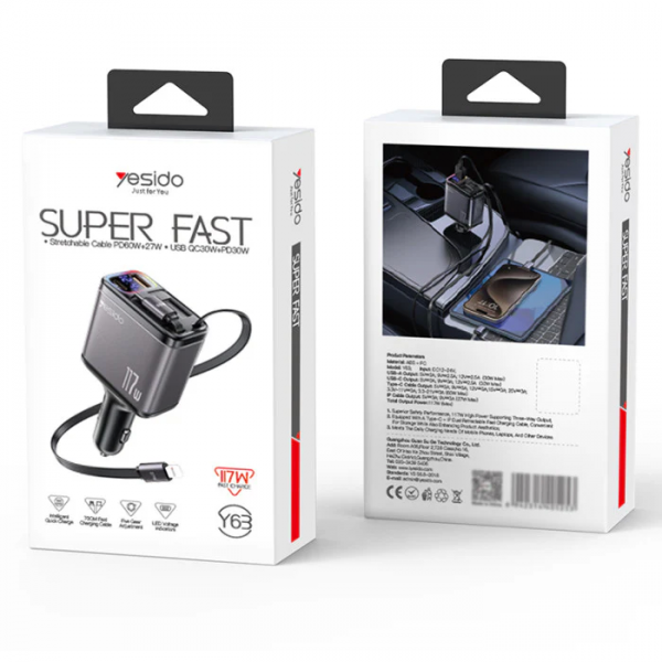 Yesido 117W USB Car Charger 1xUSB-C 1xUSB-A... | Klikk Malta