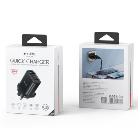 Yesido 20W USB Wall Charger USB-C USB-A wit... | Klikk Malta