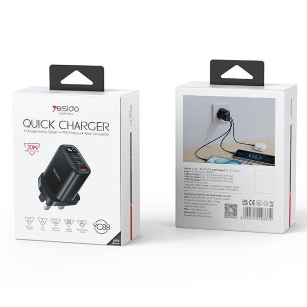 Yesido 30W USB Wall Charger 2x USB-C 1x  US... | Klikk Malta