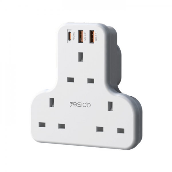 Yesido 3-gang Power Strip UK with 20W 1xUSB... | Klikk Malta