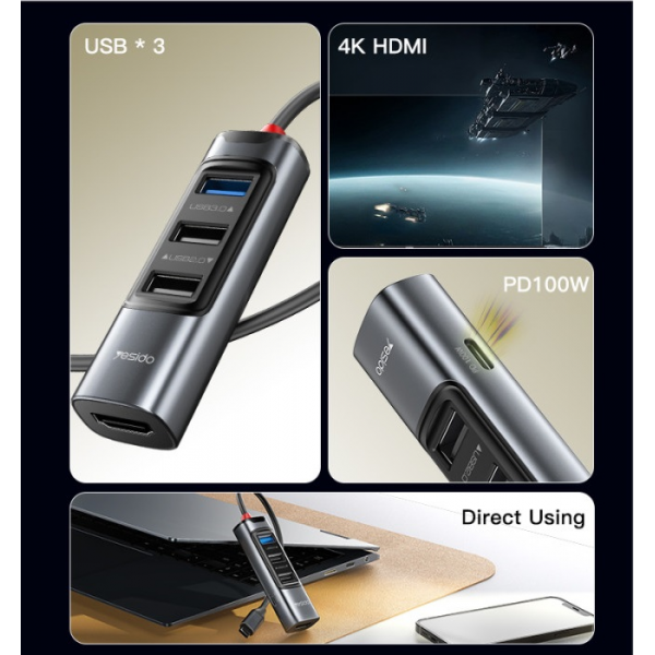 Yesido 5-in-1 USB-C Hub HDMI, USB Type-C PD... | Klikk Malta