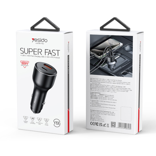 Yesido Y65 2-port USB Car Charger 100W (USB... | Klikk Malta