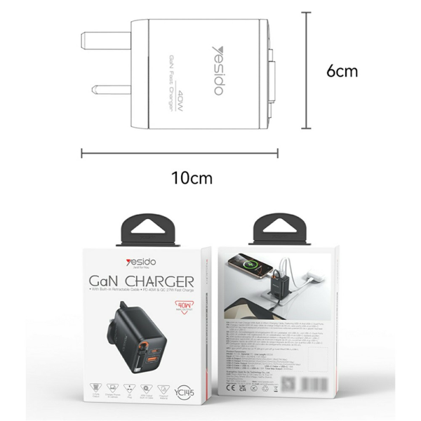 Yesido YC145 40W Wall Charger with Retracta... | Klikk Malta