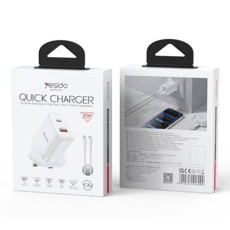 Yesido YC152 20W Wall Charger White UK (USB... | Klikk Malta