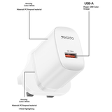 Yesido YC157 18W USB Wall Charger USB-A UK ... | Klikk Malta
