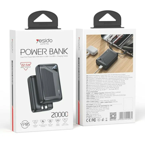 Yesido YP85 20000mAh 22.5W Powerbank with R... | Klikk Malta