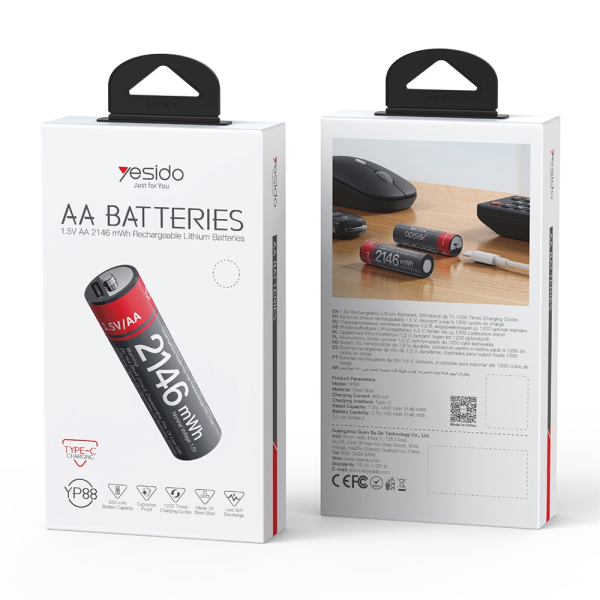 Yesido YP88-4 AA USB-C Rechargeable Batteri... | Klikk Malta