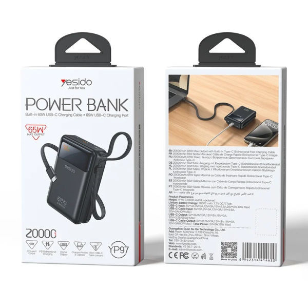 Yesido YP97 20000mAh 65W Powerbank with Ret... | Klikk Malta